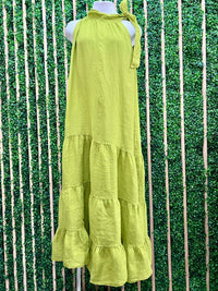 Shoulder Tie Tiered Linen Dress