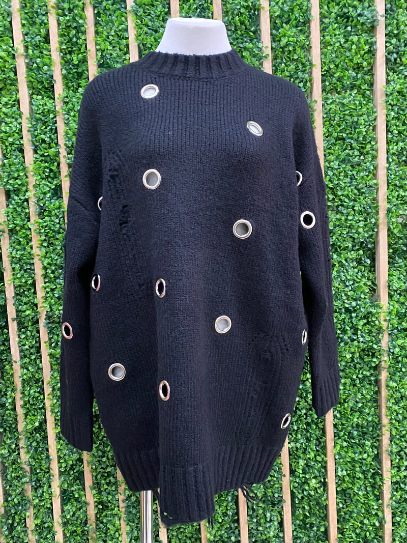 Black Grommet Tunic Sweater Dress