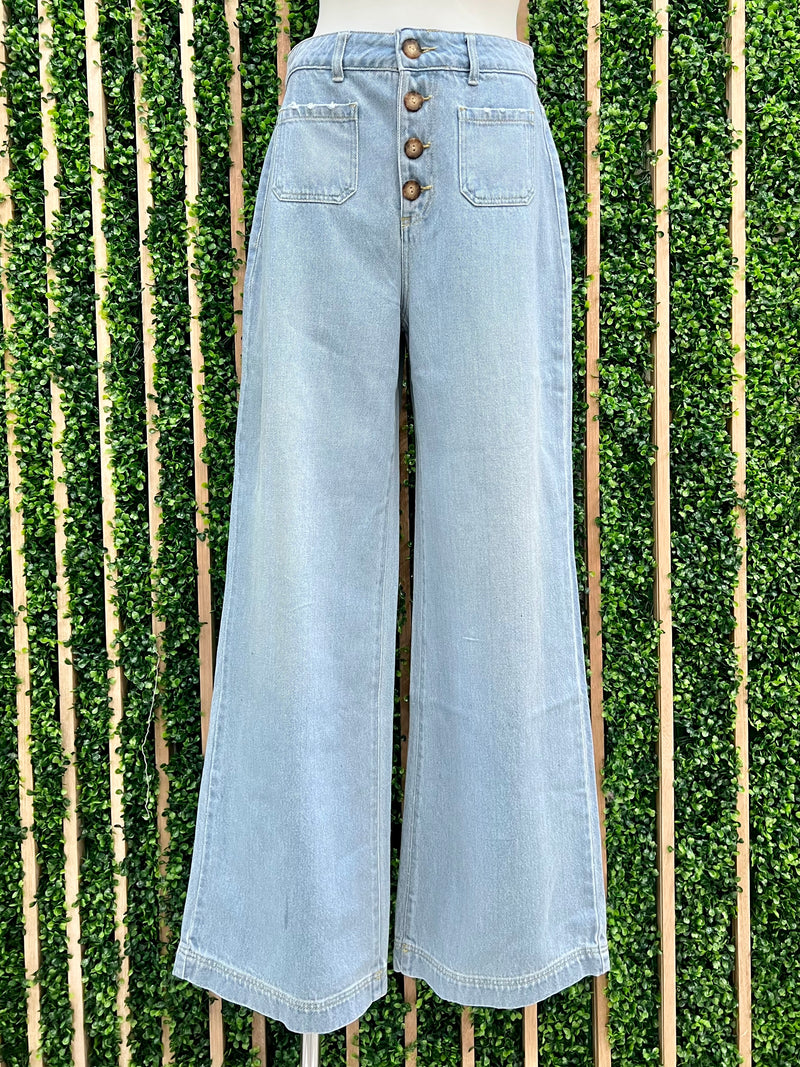 Front Pocket Wide Leg Denim