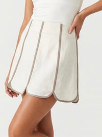 Scallop Trim Linen Mini Skirt