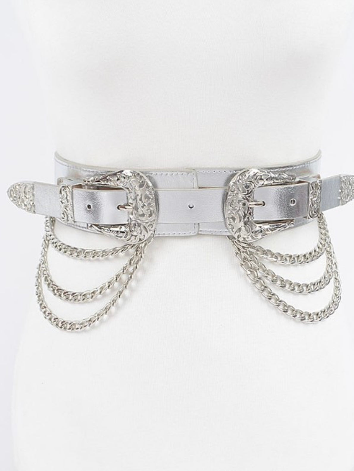 Metallic Double Buckle Chain Belt