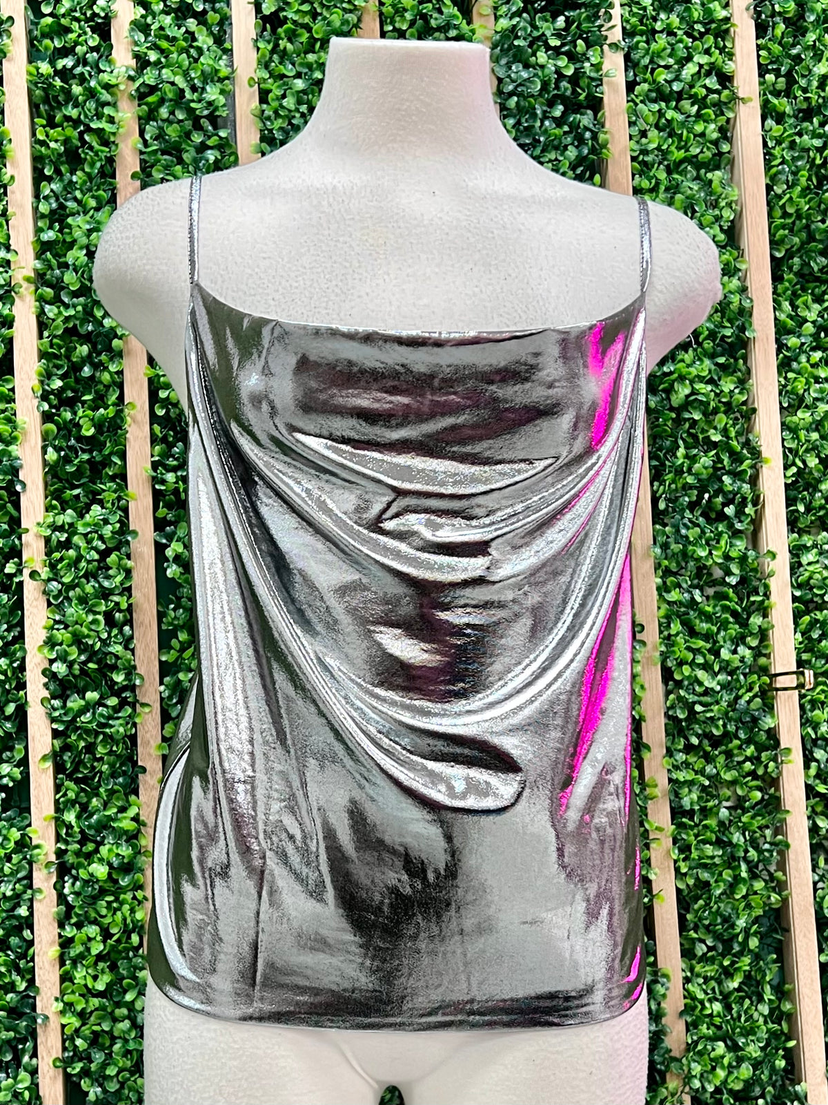Metallic Cowl Neck Top
