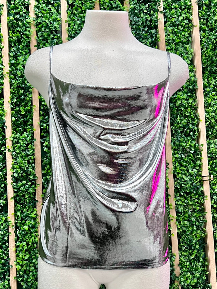 Metallic Cowl Neck Top