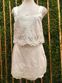 Beautiful Off White Square Neck Embroidered Scalloped Crop Top