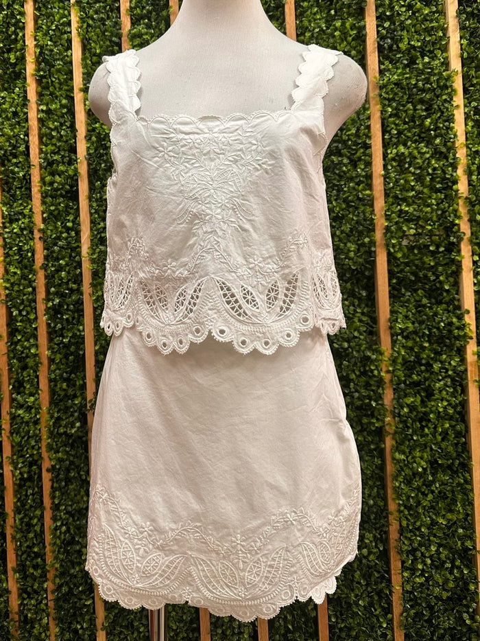 Beautiful Off White Square Neck Embroidered Scalloped Crop Top