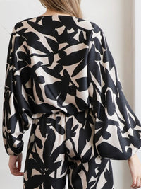 Black Ivory Print Boat Neck Top