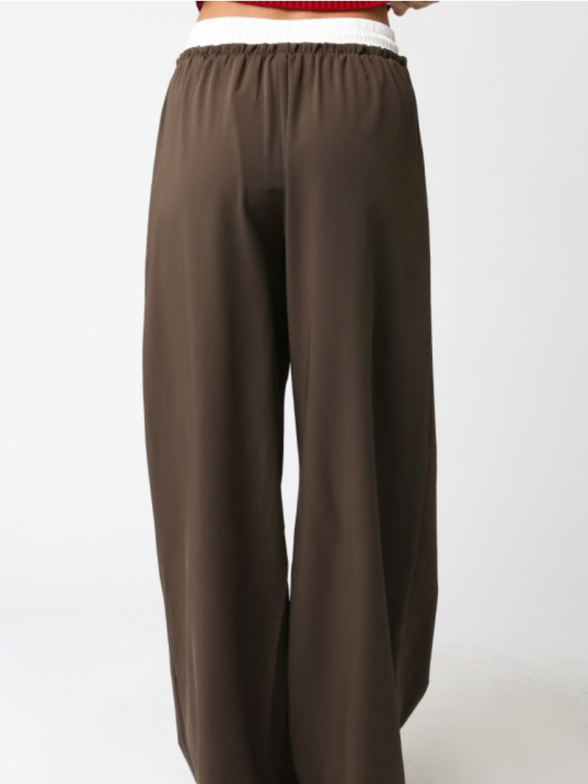 Contrast Waist Wide Leg Mocha PAnt
