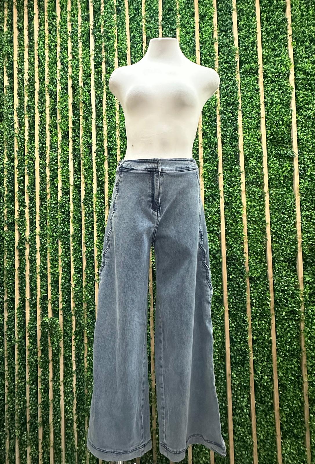 Scalloped Wide Leg Denim Trousers