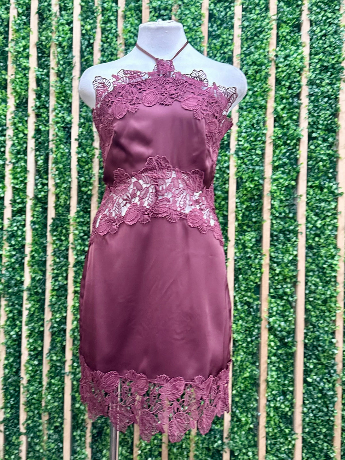 Plum Lace Halter Short Dress