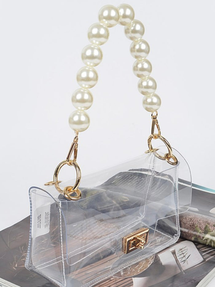 Clear Pearl Strap Clutch