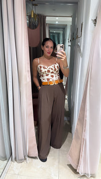 Natural Brown Ruched Floral Sweetheart Crop Top