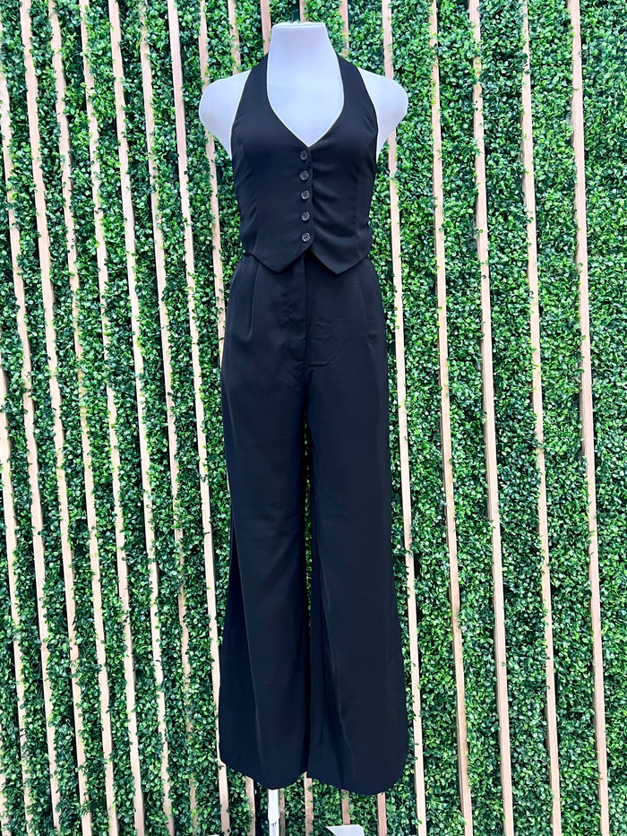 Black Cutout Vest Jumpsuit