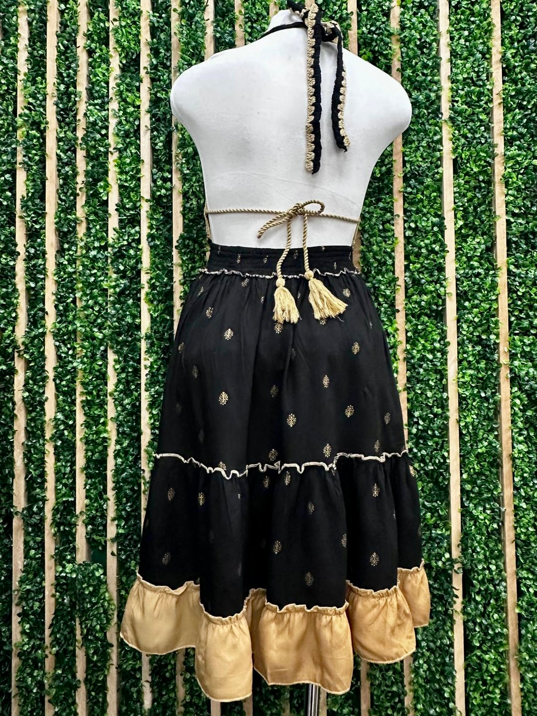 Black Lurex Mix Beaded Halter Short Dress