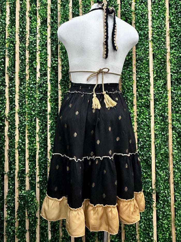 Black Lurex Mix Beaded Halter Short Dress