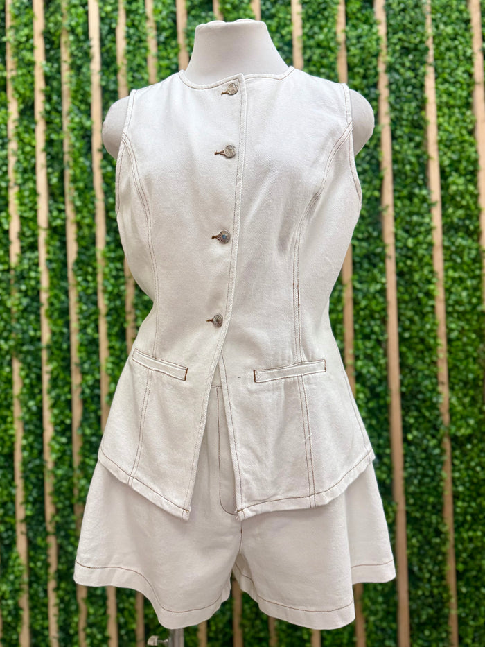Ivory Tailored Structured High-Waist Shorts