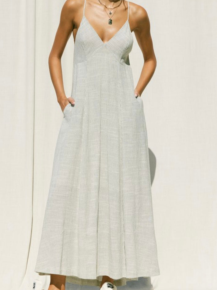 Natural Linen Striped maxi Dress