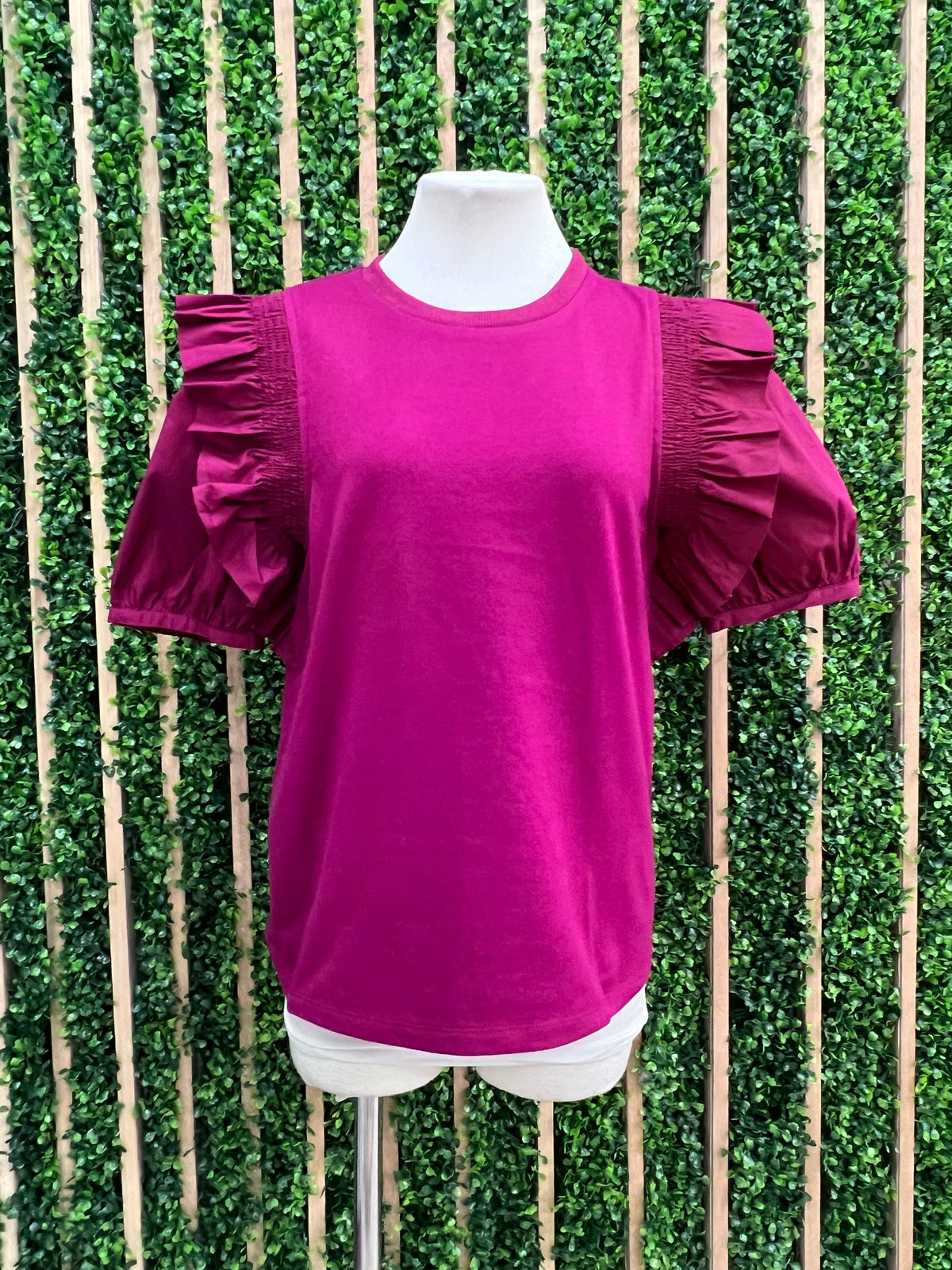 Grape Puff Sleeve Ruffle Top