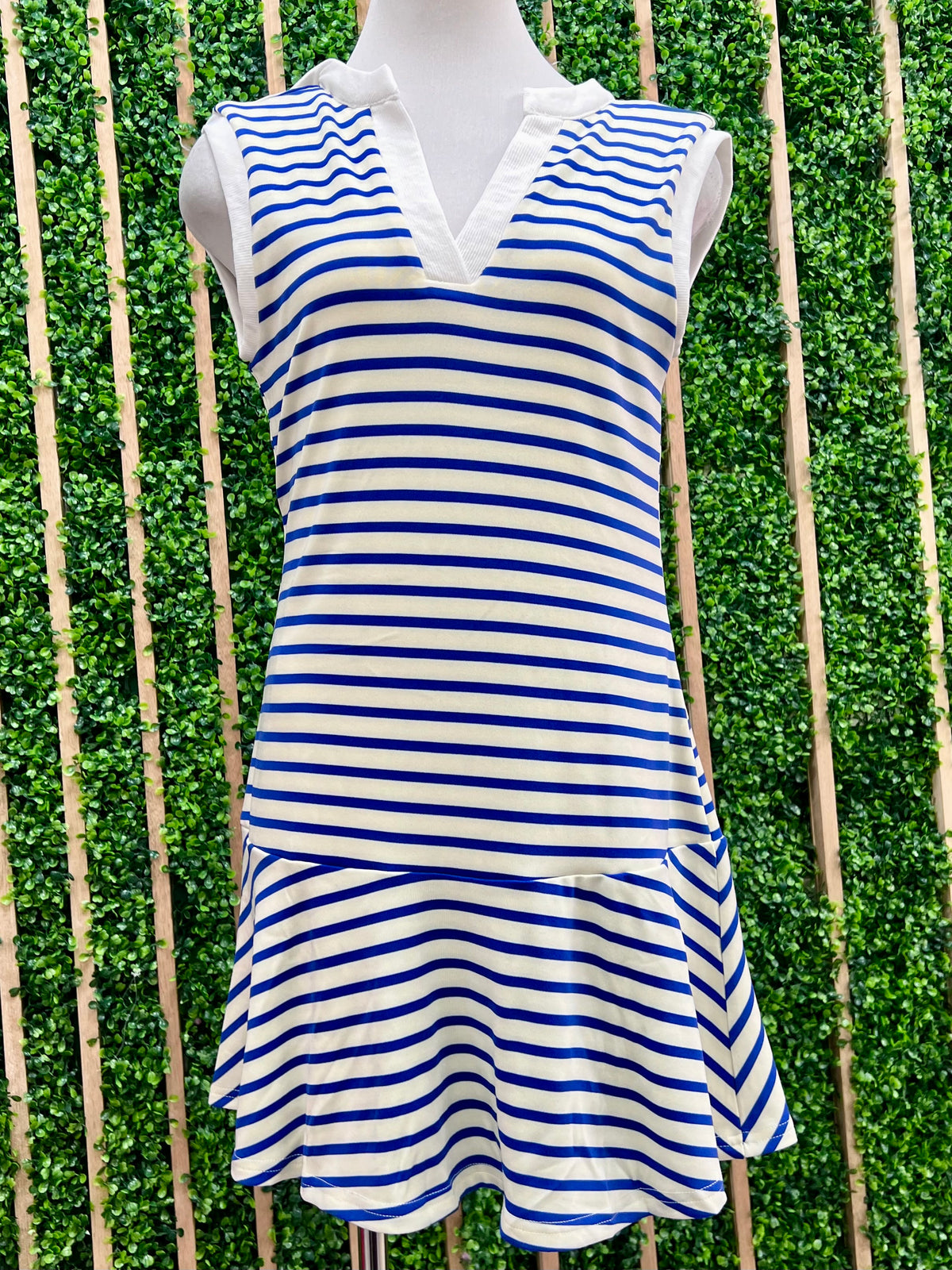 Sleeveless Knit Striped Drop Waist Fitted Short Dress