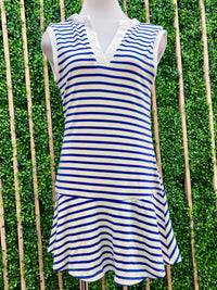 Sleeveless Knit Striped Drop Waist Fitted Short Dress