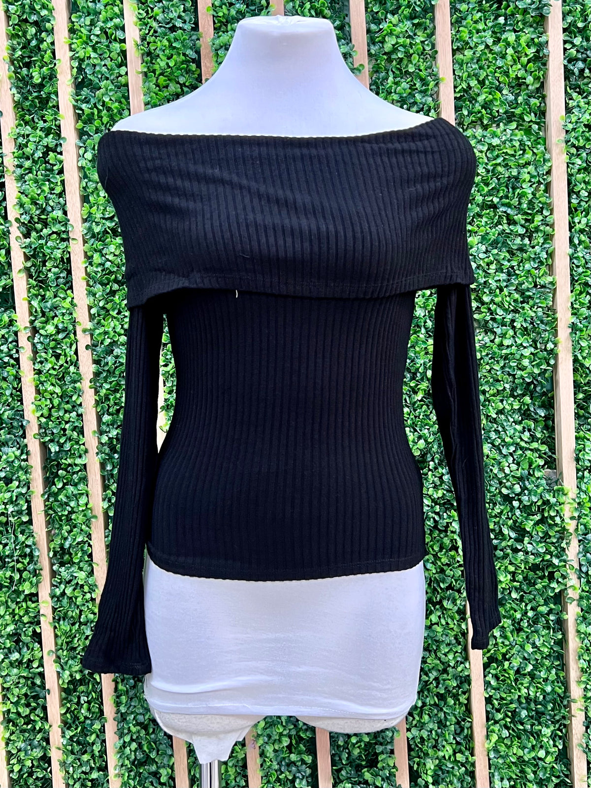 Fold Over Off Shoulder Long Sleeve Top