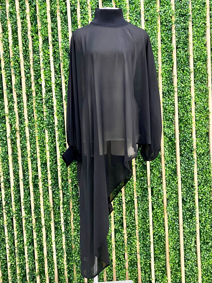 Chiffon High Neck Unbalanced Loose Fit Blouse