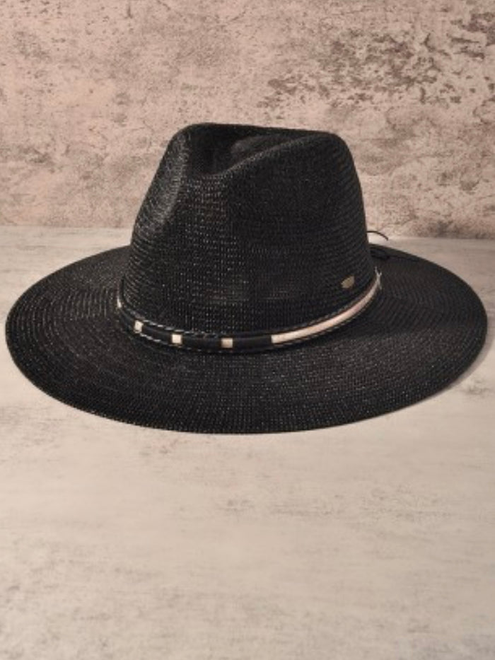 Structured Stiff Wide Brim Fedora Hat with Beaded Band
