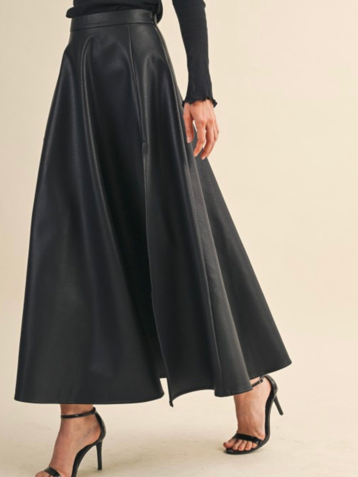 Side Slit Pleather Midi Skirt