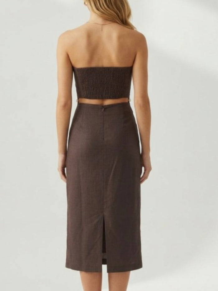 Chocolate Strapless Bead Detail Midi Dress