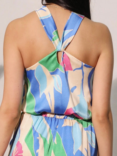 Blue Coastal Dream Satin Halter Top