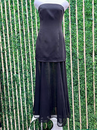 Black Chiffon Contrast Strapless Maxi Dress