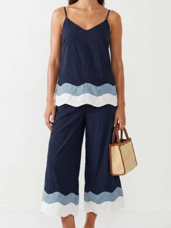 Colorblock Scallop Hem Wide-Leg Pants