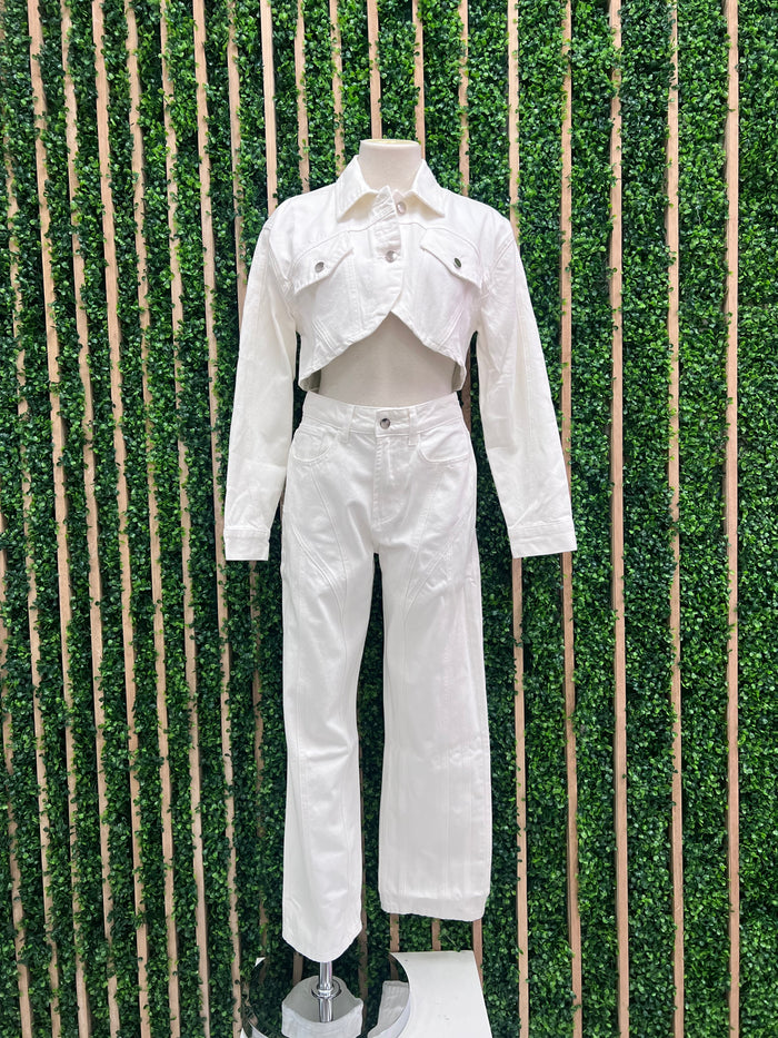 White High Waist Denim Trouser