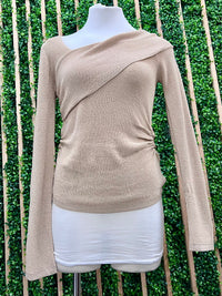 Gold Asymmetric Shoulder Sweater Top