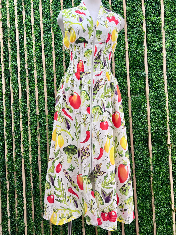 Beautiful Veggies Smocked Waist Midi Dress