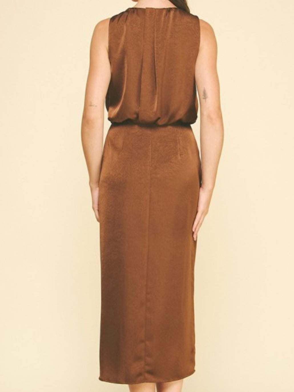 Mocha Silky Side Slit Midi Dress