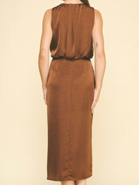 Mocha Silky Side Slit Midi Dress