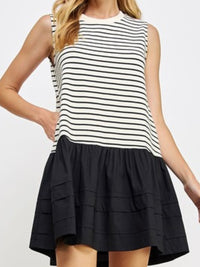 White Stripe Drop Waist Short Dress