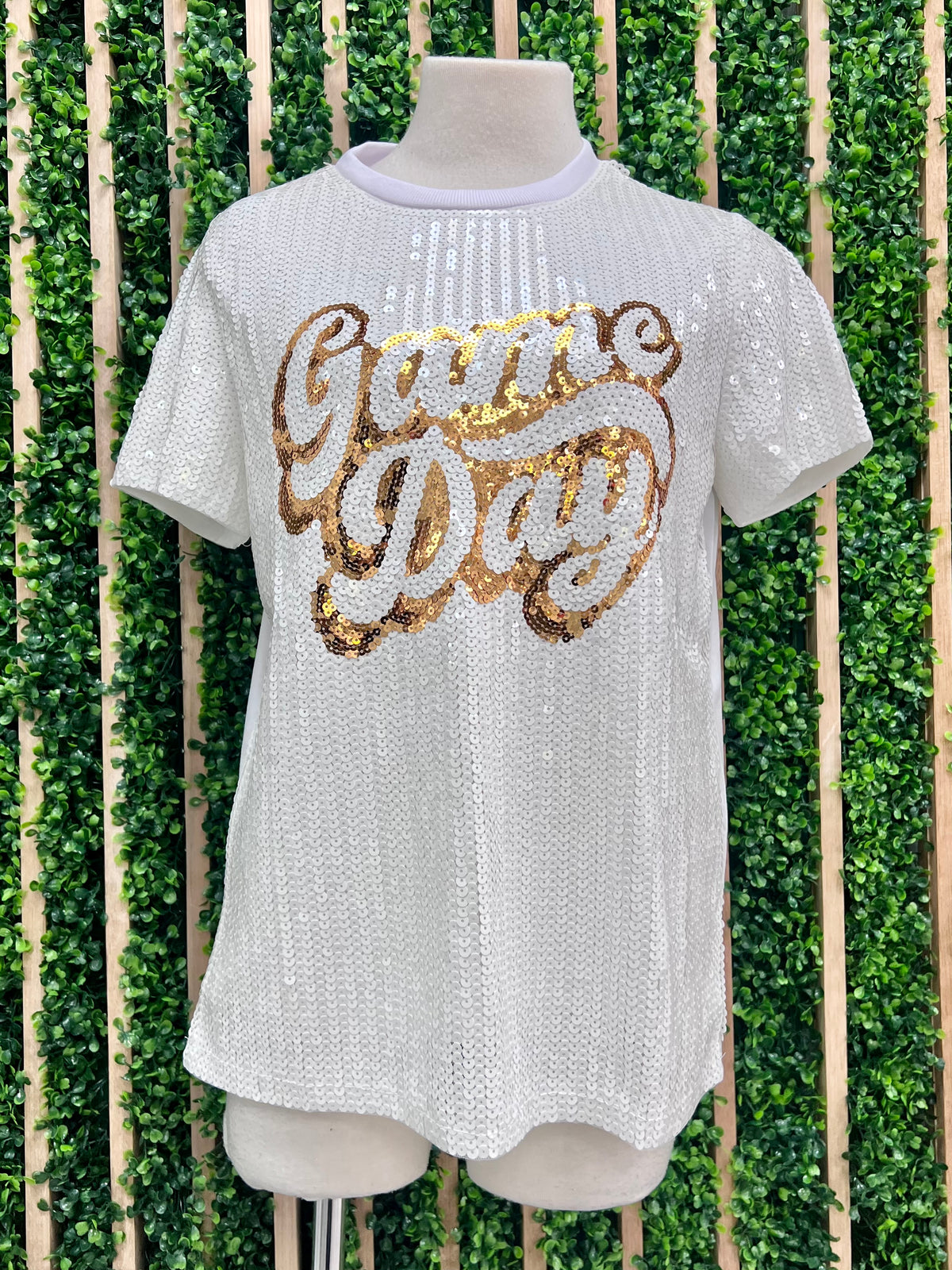 White Gold Game Day Sequin Tee