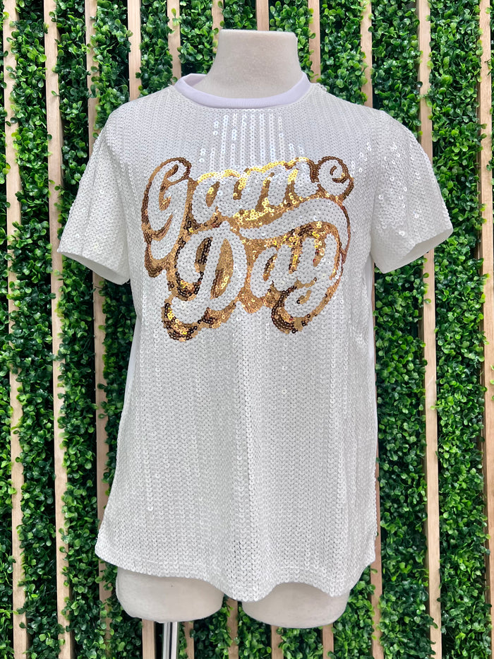 White Gold Game Day Sequin Tee