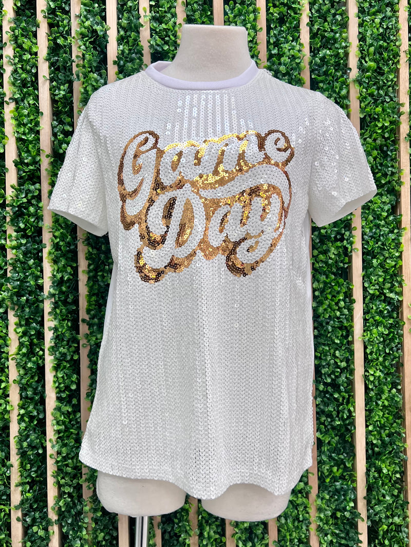 White Gold Game Day Sequin Tee