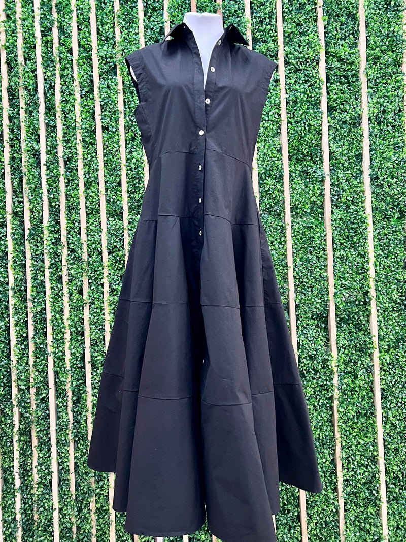 Beautiful Black Fitted Belted Midi Dress