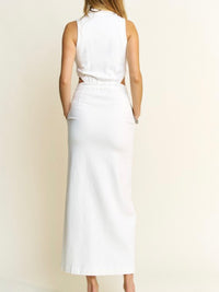 BEautiful Collared Cutout Denim Maxi Dress