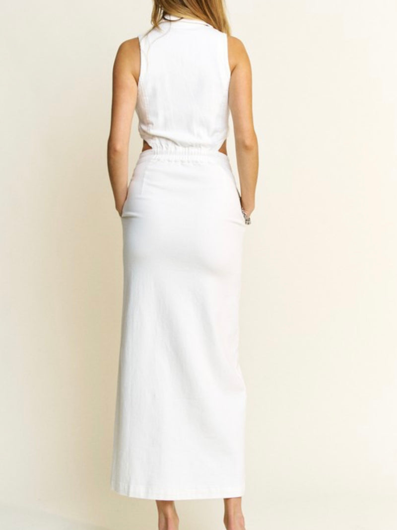 BEautiful Collared Cutout Denim Maxi Dress