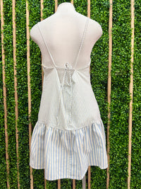 Ivory Blue Striped Cami Drop Waist Short Dress