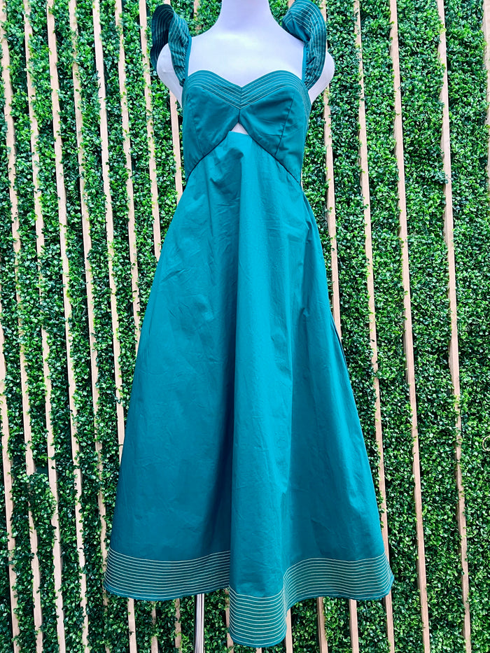 Green Stitch Detail maxi Dress