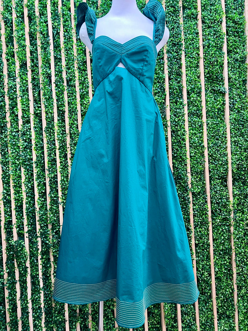 Green Stitch Detail maxi Dress