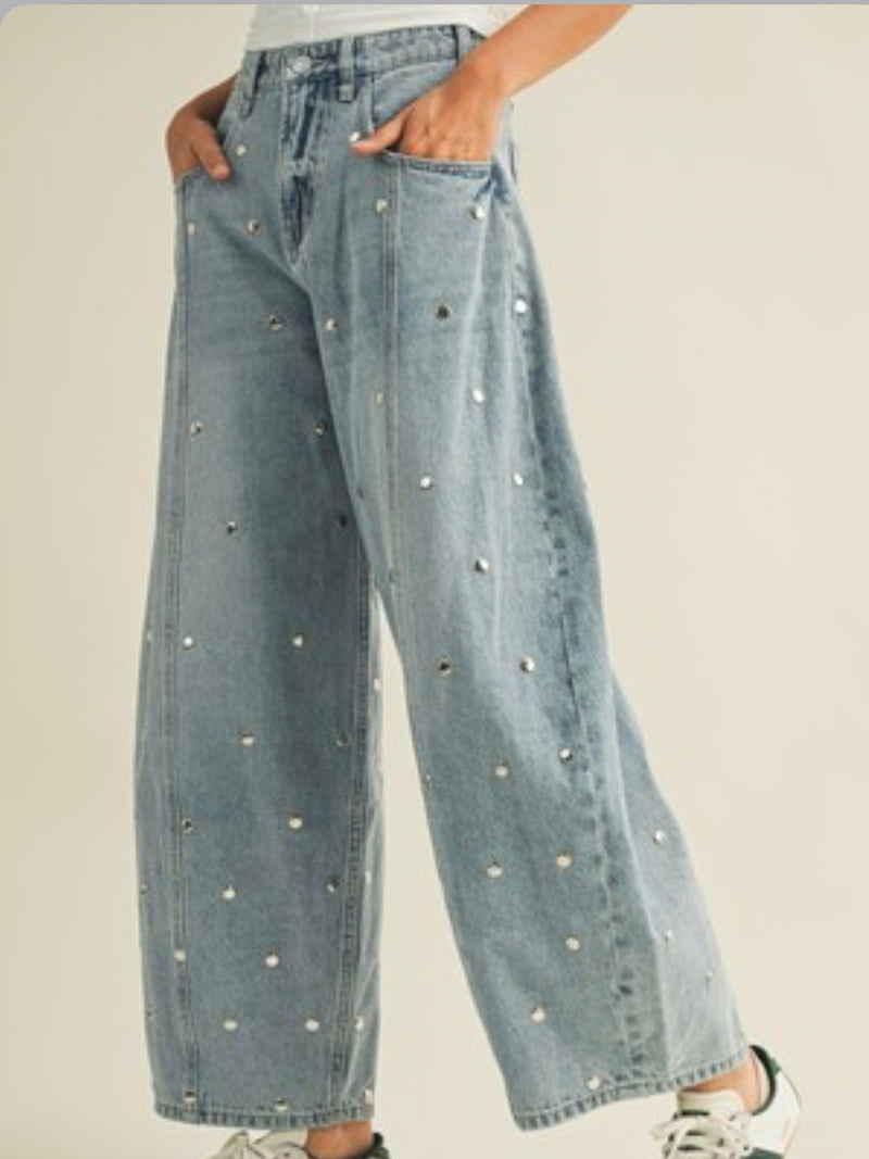 Studded Barrel Denim Pants