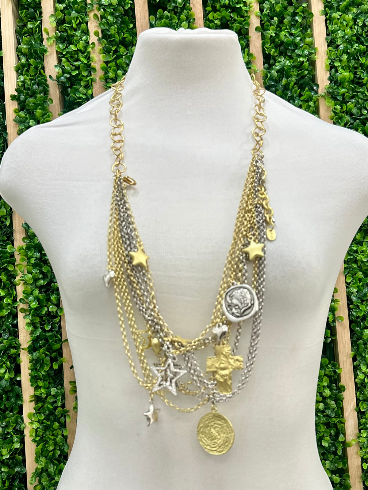 Multi Charm Two Tone Necklace
