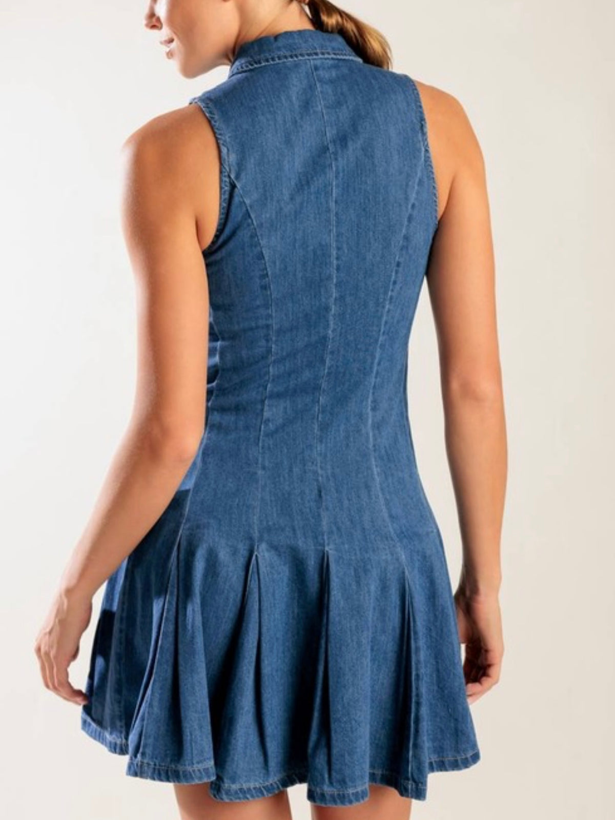 Fitted Collared Sleveless Short Denim Dress