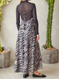 Charcoal Animal Print Open Back Maxi Dress